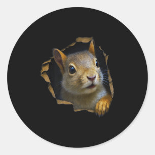 Sticker Rond Écureuil Mignon Tissu Déchiré Graphique 3D Premium