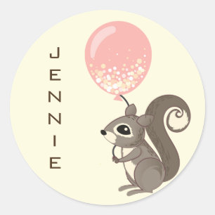 Sticker Rond Écureuil nommé fait sur commande avec le ballon