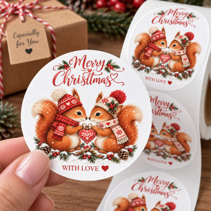 Sticker Rond Écureuils de Noël nordiques cosy avec amour