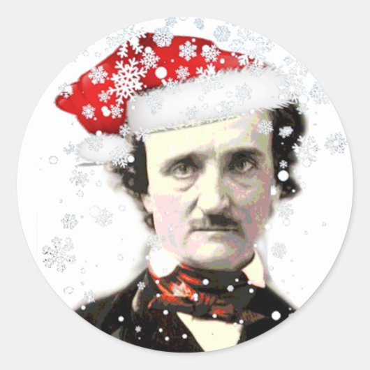 Sticker Rond Edgar Allan Poe Casquette de Noël Snowflake (Devant)