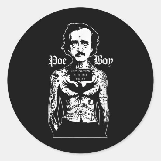 Sticker Rond Edgar Allan Poe Classic Drôle Horreur avec Corbeau (Devant)