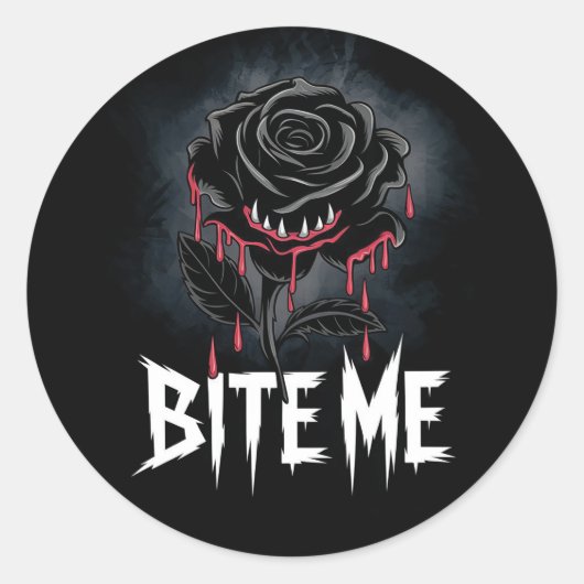 Sticker Rond Edgy 'Bite Me' Design Rose gothique (Devant)