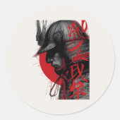 Sticker Rond Edgy Samurai Warrior Japanese Ink Red Sun (Devant)