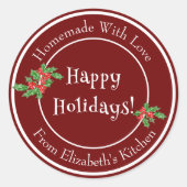 Sticker Rond Editable Holiday Baking Gift Red Happy Holidays (Devant)