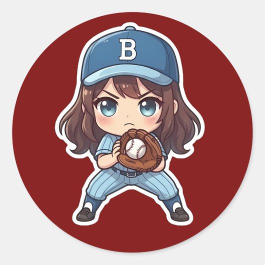 Sticker Rond Édition Chibi Baseball - Position de préparation (Devant)