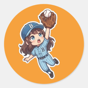 Sticker Rond Édition Chibi Baseball - Réception en saut