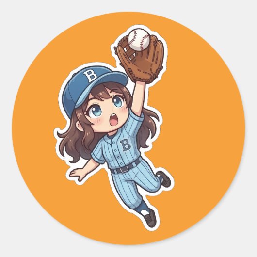 Sticker Rond Édition Chibi Baseball - Réception en saut (Devant)
