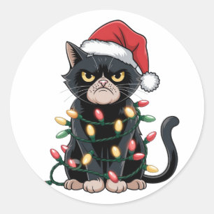 Sticker Rond Édition Noël Chat Noir