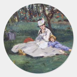Sticker Rond Edouard Manet - La famille Monet dans son jardin