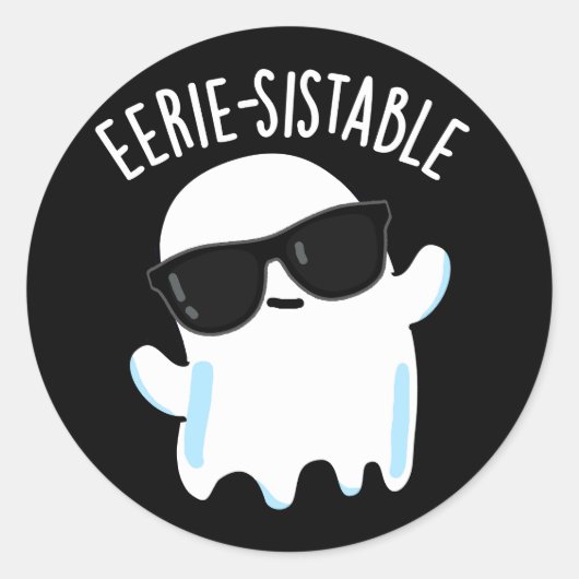 Sticker Rond Eerie durable Funny Ghost Pun Dark BG (Devant)