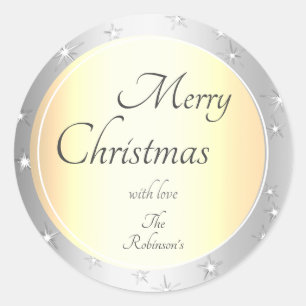 Sticker Rond Effet d'or et d'argent de Noël de luxe avec étoile