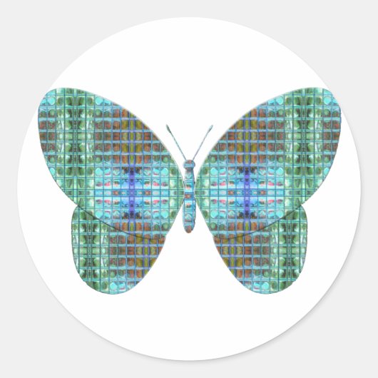 Sticker Rond Effet en verre papillon bijoux (Devant)