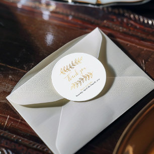 Sticker Rond Effet or feuilles et branches mariage merci