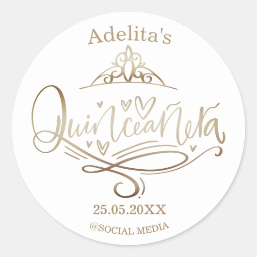 Sticker Rond Effet or Quinceañera 15e anniversaire (Devant)