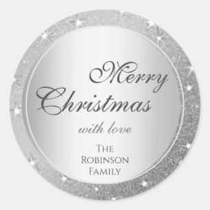 Sticker Rond Effet Parties scintillant argenté élégant Noël mod