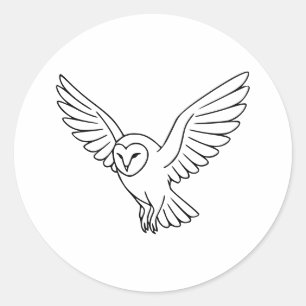 Sticker Rond Effraie en vol en dessin au trait