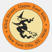 Sticker Rond Éffrayant Black Flying Witch Halloween Adresse de  (Devant)