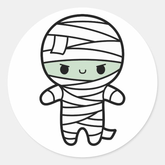 Sticker Rond Éffrayant Cute Kawaii Zombie Mummy Halloween (Devant)
