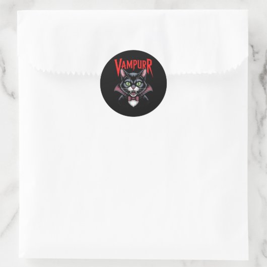 Sticker Rond Éffrayant Dapper Vampurr Vampire Chat Halloween (Sac)