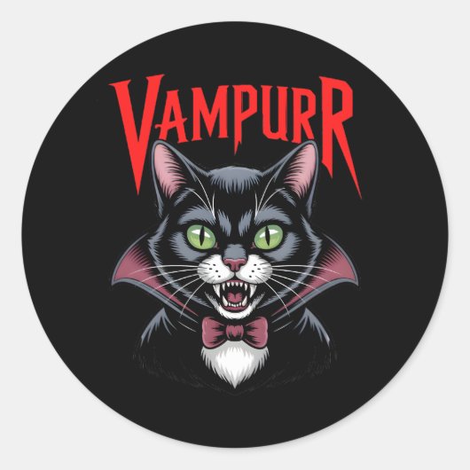 Sticker Rond Éffrayant Dapper Vampurr Vampire Chat Halloween (Devant)