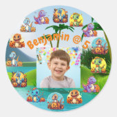 Sticker Rond Éffrayant Dino Anniversaire Bash Custom Photo Part (Devant)