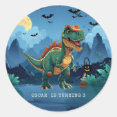 Sticker Rond Éffrayant Dinosaure Halloween Anniversaire Personn (Devant)