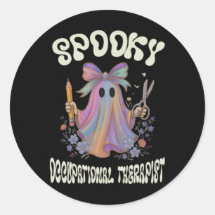 Sticker Rond Éffrayant ergothérapeute fantôme floral Hallowe