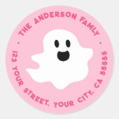 Sticker Rond Éffrayant fantôme Halloween rose adresse de retour (Devant)