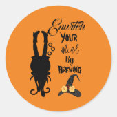 Sticker Rond Éffrayant Funky Halloween Party Cauldron Witch Cas (Devant)