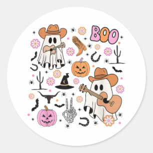 Sticker Rond Éffrayant Ghost Cowboy Cute Halloween Boo Western 