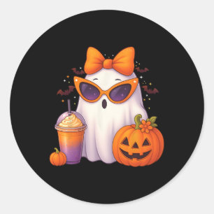 Sticker Rond Éffrayant Ghost Ghost Boire Citrouille Hal café gl