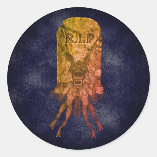 Sticker Rond Effrayant Goblin Tombstone Halloween (Devant)