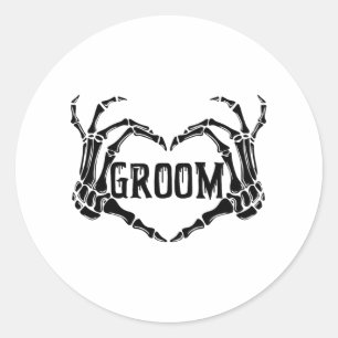 Sticker Rond Éffrayant Groom Skeleton mains Fiançailles Mariage