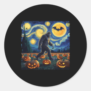 Sticker Rond Éffrayant Halloween Bigfoot Starry Nuit Van Gogh