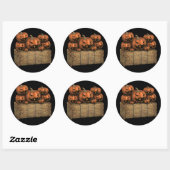 Sticker Rond Éffrayant Halloween Citrouilles Hay Bale Halloween (Feuille)