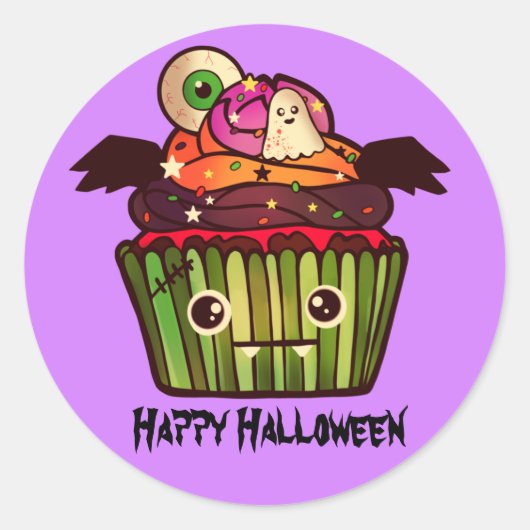 Sticker Rond Éffrayant Halloween Cupcake (Devant)