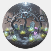 Sticker Rond Éffrayant Halloween Haunted Terrarium (Devant)