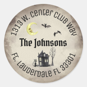 Sticker Rond Éffrayant Halloween Round Sepia Retourner l'adress
