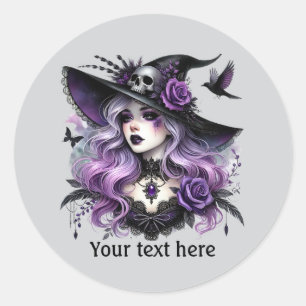 Sticker Rond Éffrayant Halloween sorcière personnalisable