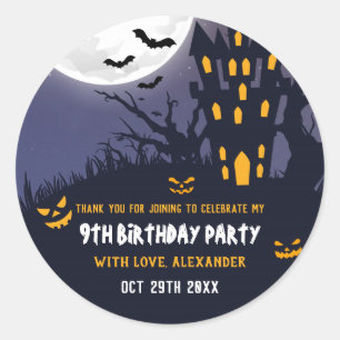 Sticker Rond Éffrayant Haunted House Halloween Parti Anniversai