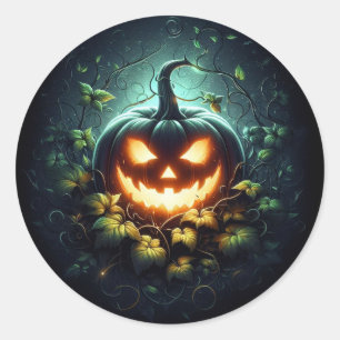 Sticker Rond Éffrayant nature brillant Halloween citrouille