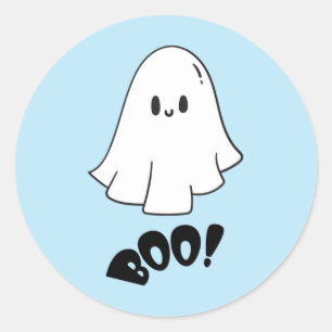 Sticker Rond Éffrayant One Blue Cute Ghost Halloween 1er annive