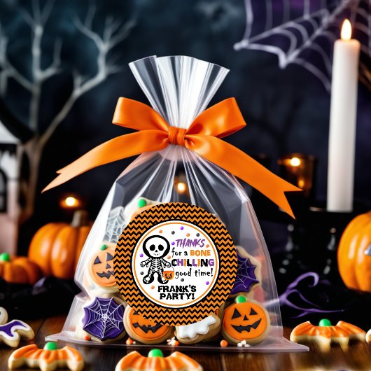 Sticker Rond Éffrayant Orange Skeleton Boy Halloween Anniversai