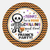 Sticker Rond Éffrayant Orange Skeleton Boy Halloween Anniversai (Devant)