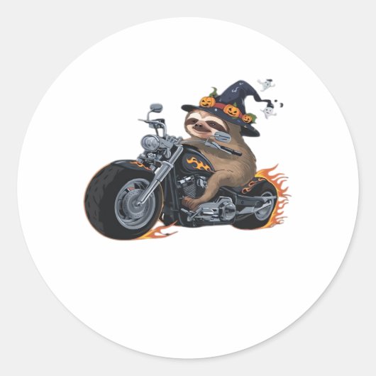 Sticker Rond Éffrayant Sloth Motorcycle Ride Halloween Biker Fu (Devant)