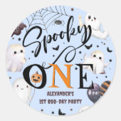 Sticker Rond Éffrayant Un Garçon Halloween 1er Anniversaire Fêt (Devant)