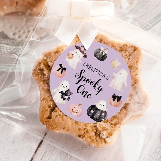 Sticker Rond Éffrayant Une Halloween Fille 1er anniversaire