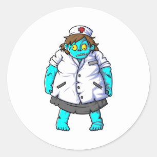 Sticker Rond éffrayant zombie infirmière personnage de dessin a