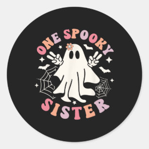 Sticker Rond Éffrayante Soeur Fantôme Éffrayant Retro Famille H