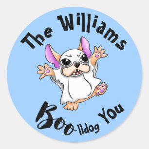 Sticker Rond Éffrayants câlins : mignon chien français Boo Hall